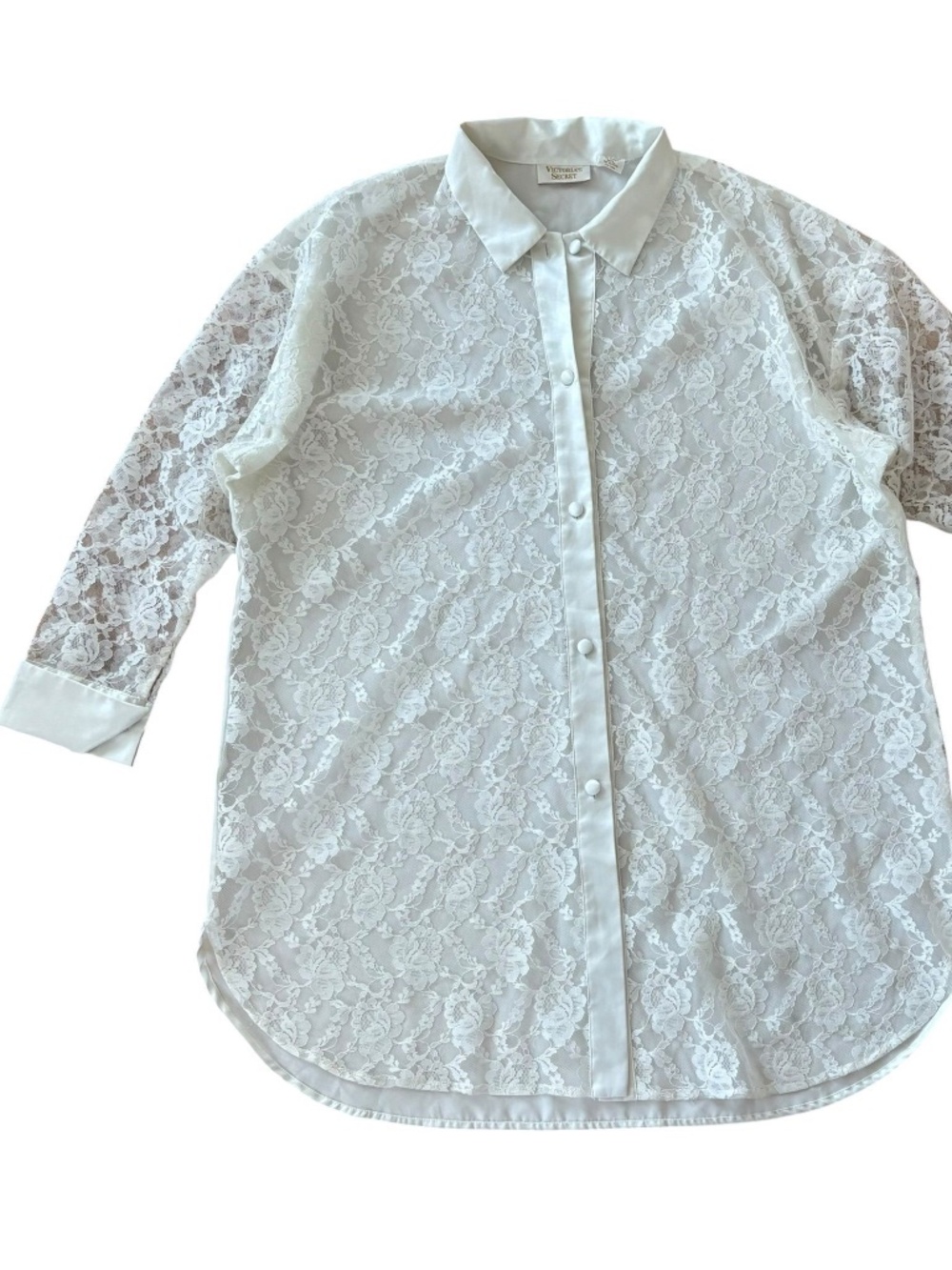 Vintage Victoria’s Secret Gold Label White Lace Shirt Dress